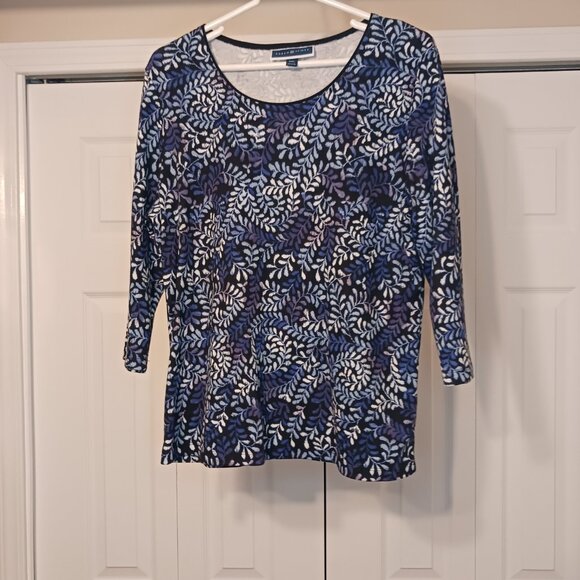 #120 3/$18 - Karen Scott Black/Blue Long Sleeve Top Petite Size XL - Picture 1 of 6